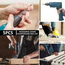 5pcs M35 Cobalt Alloy Countersink Drill Bit Set, 82° Angle With 1/4" Hex Shank - For Metal, Wood And Plastic - Including 1/4", 3/8", 1/2", 5/8" Size, With Storage Rack