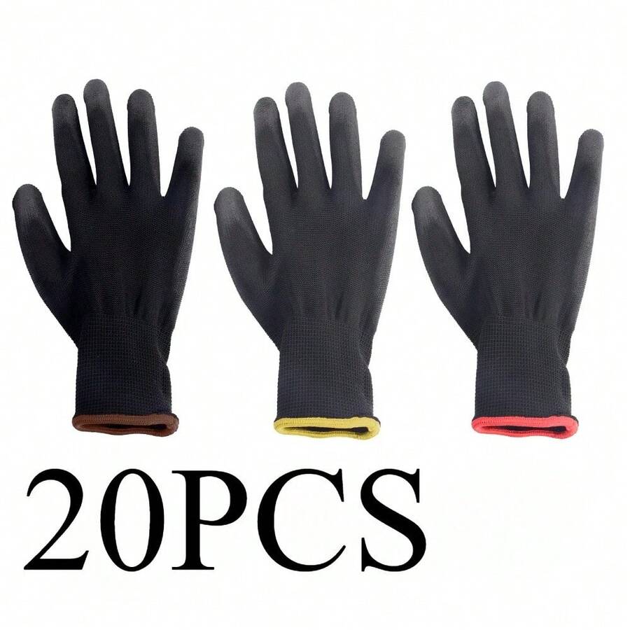 20/50PCS Coated Nylon PU Work Gloves Non-Slip Durable Coated Nylon PU Work Gloves Camping Lock Edge Color Random - 黑色 - 查看 1