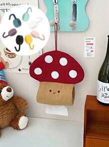 One Piece Cute Mushroom Diamond-Free Tissue Box, High Quality Creative Tissue Box, Wall Mounted Toilet Paper Holder, Decorative Hanging Bag, Send Hooks