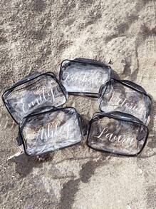 Personalized Name Cosmetic Bag, Transparent Waterproof Cosmetic Bag Toiletry Bag, PVC Zipper Transparent Storage Bag Portable Cosmetic Bag, Wallet, Card Holder, Lotion Storage Bag, Travel Storage Bag, Pen Bag