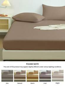 1 pieza Sábana ajustada de unicolor, protector de colchón, funda de colchón, diseño de bolsillo profundo, suave y transpirable, se ajusta a varios tamaños de cama - Individual, Doble, Queen, King