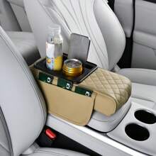 Car Center Console Height Increasing Armrest Cushion Multifunctional PU Leather Armrest Pad With Cup Holder Universal Car Armrest Pillow