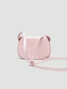 1 件纯色亮面镜面 PU 方形马鞍包，适合女性日常通勤和服装搭配 - 淺粉色 - 查看 4