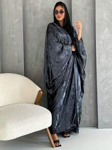 1pc Satin Abaya, Refined Craftsmanship, Elegant High-Quality Material, Fashionable Open Cardigan Design For Women's Daily Wear (Without Hijab),Robe,Modest