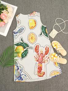 Women's Summer And Spring Fashion Elegant Casual Sexy Vacation-Style Sleeveless Short Cool Dress With Fruit And Floral Patterns