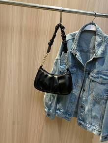 New Fashion Retro Commuting Black Simple Pleated One-Shoulder Cloud Bag - Black - View 4