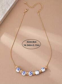 1 Stück Modischer minimalistischer blau-weißer Porzellan-Blumen-Anhänger-Halskette für Frauen, Vintage Boho