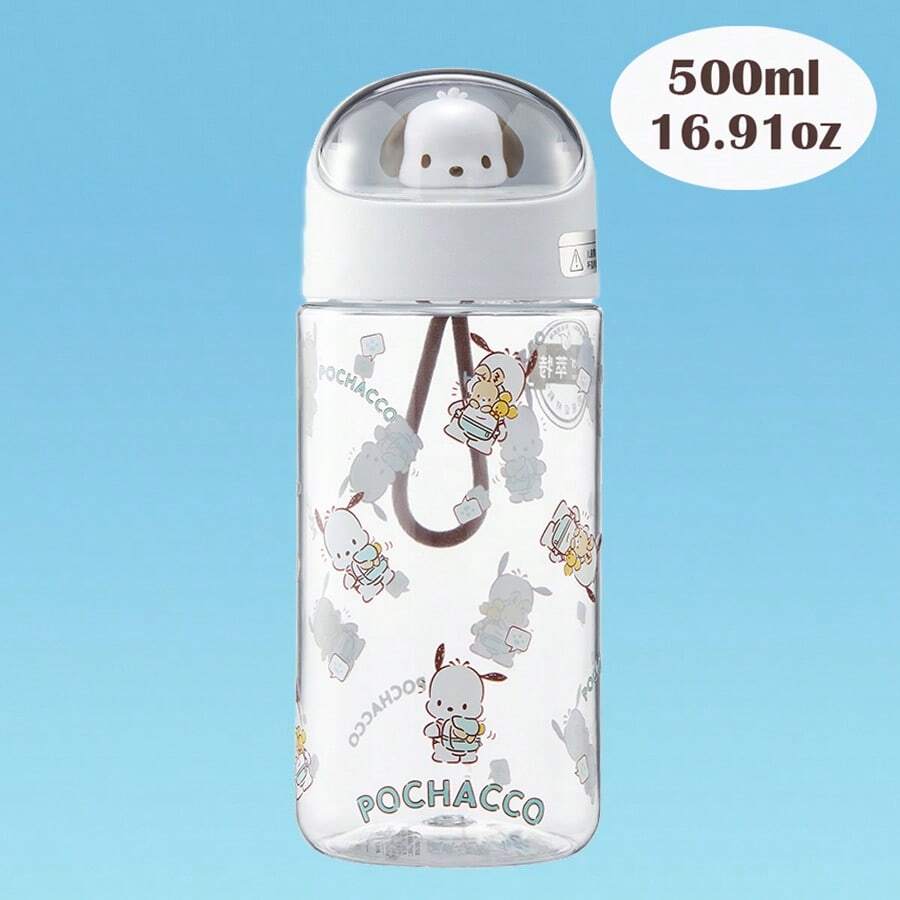 MINISO 三丽鸥 Pochacco 主题 500 毫升/16.91 盎司透明水瓶，容量大，设计有趣，非常适合户外和学校（1 件） - 白色 - 查看 1
