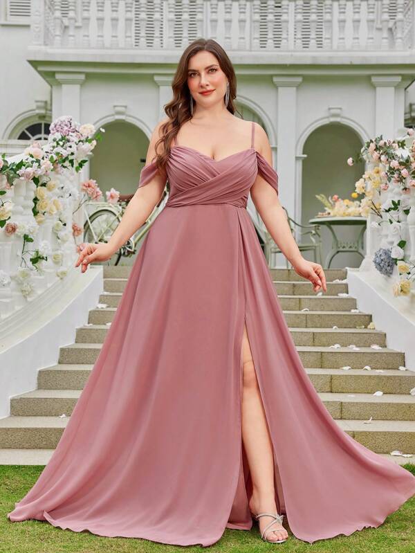 Plus Size Szyfonowa Minimalistyczna Seksowna Dopasowana Sukienka Koktajlowa Na Imprezę i Wesele, Suknia, Formalna, Wieczorowa, Gość Weselny