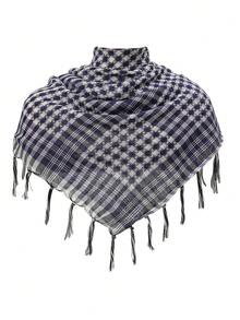 1 pieza Pañuelo cuadrado grande de mujer con estampado de cuadros de desierto estilo clásico, protección solar y a prueba de viento para uso unisex con flecos, adecuado para uso diario y al aire libre con vestidos - Negro - Ver 23