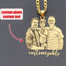 Customized Photo & Text Engraved Pendant Necklace - For Women, Couples, Family - Mother's Day Gift, High-Quality Golden Chain, Birthday Memorial Jewelry, Anniversary, Custom Necklace