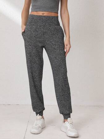 Loose-Fit Drawstring Waist Yoga Pants, High Waist Tummy Control Sports Leggings, Women Activewear Tights