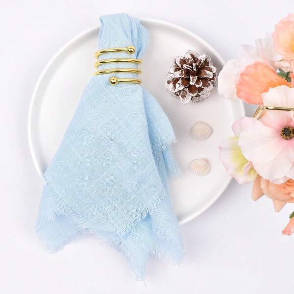 Blauwe 1-pack handgemaakte stoffen servetten, katoenen linnen, paasservetten met franje, rustieke bulk dinerservetten voor bruiloften, babyshowers en tafeldecoratie.