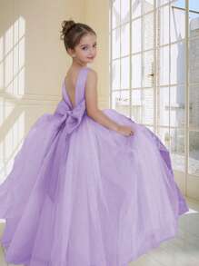 Robe de soirée élégante pour préadolescentes en tulle avec nœud et faux perles, convient pour les mariages, les bals, les anniversaires, les mariées, les remises de diplômes, l'été