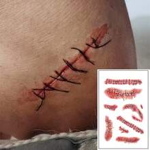 20PCS-Halloween Temporary Tattoo Stickers - Horror Scary Bloody Blade Scar Wounds For Costume Party Makeup Props, Funny Fake Skin Art Decals - Multicolor - View 1