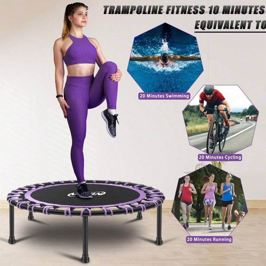 Newan 40"-48" Silent Mini Trampoline Fitness Trampoline Bungee Rebounder Jumping Cardio Trainer Workout For Adults-Max Limit 330lbs - A 40" Round violet (NO Handle) - View 1