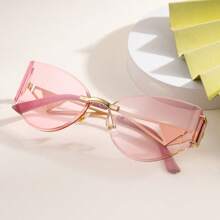 1pc New Stylish Cat Eye Frameless For Women, Casual Retro Party Cute Sexy Street Elegant High-End Glasses, Suitable For Daily Wear, Outdoor Activities