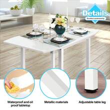 Dining Table And Set Of 2 Chairs, Drop Leaf Kitchen Table With PU Leather High Back Chair, White - White - View 7