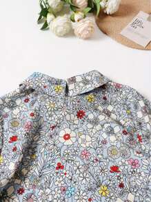 Women's Polyester Floral Print Button Front Split Hemline Shirt With Allover Floral Pattern, Worldwide