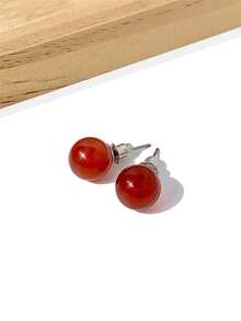 1 对 10 毫米圆形天然石耳钉，优雅时尚的女士珠宝 - 天然石耳釘 - 查看 21