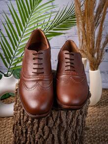 Zapatos Oxford de vestir, con estilo empresarial británico para hombres, zapatos de punta redonda con cordones, formal    Casual - Café integral - Ver 2