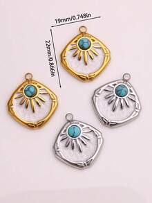 1/4/5/10 Stücke Vintage Edelstahl quadratischer geometrischer Anhänger Set mit Türkis-Sonnen-Charm, Halskette Armband DIY Zubehör Accessoires - Verschiedenfarbig - Übersicht 2