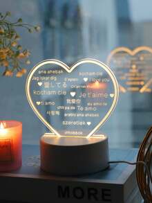 1pc Warm Heart-Shaped Night Light "I Love You", Acrylic Bedside Decor Night Light, Gift For Couples, Dates, Anniversary, Valentine's Day - Yellow - View 3