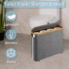 1pc Bathroom Toilet Paper Holder With Storage, Bamboo Toilet Paper Storage Bin, Toilet Paper Storage With Lid, Bathroom Toilet Paper Organizer And Storage, Toilet Paper Storage Basket, Toilet Paper Holder For Bathroom, Toilet Tissue Dispenser For Home, Office - Multicolor - View 9