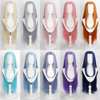 YEWELL Cosplay Wig Ancient Costume Style Adult Women & Man 36INCH Three-Dimensional Widow's Peak Style Knight Scholar Universal Wig,Valentines Day Wig, Extra Long Straight Hair Wig, Heat-Resistant Synthetic Layered Pink Hair Anime Cosplay Wig For Halloween Costume Party Wig, No Fringe Wigs For Holiday Birthday Gifts For Christmas Decorations & 1pc Wig Cap