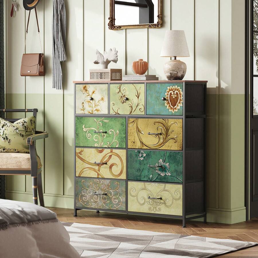 9-Drawer Fabric Dresser, Tall Storage Tower For Bedroom, Hallway, Entryway, Closet, Chest Organizer Unit With Fabric Bins, Steel Frame, Wood Top, Easy Pull Handle - Nhiều màu - Xem 1