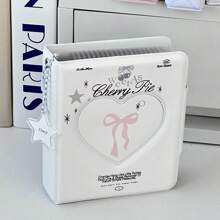 Blush Heart & Bow Decor Kpop Instgram Cute Girls Card Holder, Grid Pattern Mini Card Album, Style 3 Inch Album With 20pcs Double-Sided Inserts,Back To School,School Supplies