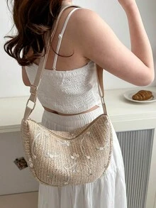 2024年夏季新款时尚蕾丝单肩包，轻巧简约优雅编织沙滩手拿包