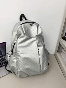 Fashionable Minimalist Black Plaid Functional Backpack For Women - Multicolor - View 11