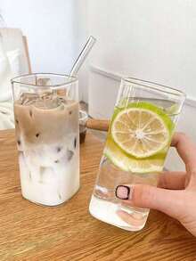 1pc 400ml Heat-Resistant Glass Tumbler With Lid, Straw And Flat Base For Coffee, Milk Tea, Juice, Water (Home Use)