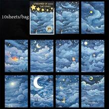 10 Sheets Glow-In-The-Dark Starry Sky Stickers - Matte Adhesive Stickers Suitable For Scrapbook, Diary, Phone Case And Frame Decoration - Starry Night Design (Moon, Stars, Clouds), Star Stickers,School Supplies,Back To School