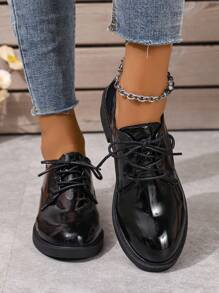 2025 New Platform Casual Lace-Up Women Flats, Fashion Versatile Black Ladies Lightweight Breathable Shoes