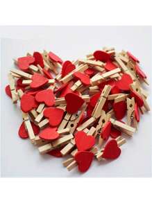 20/50/100 Pieces Of Red Heart Love Wooden Clothing Photo Heart-Shaped Wooden Clip, Valentine's Day Birthday DIY Photo Clip, Wedding Decoration Postcard Clip, Clothing Clip, Paper Clip Mini Clothing Clip Postcard Home Wedding Valentine's Day Decoration