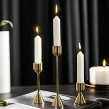 3/6pcs Gold Taper Candlestick Holders, Brass Gold Candle Holders, U-Shaped Candle Holders, Vintage Dining Table & Fireplace Decor, Minimalist Decorative Center, Candle Stands For Celebration, Dining, Wedding, Party, Elegant Home Decoration