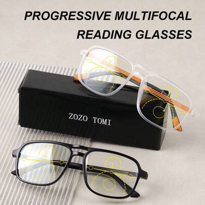 Óculos de leitura progressivos multifocais, ângulo de visão extra amplo, visão nítida de perto e de longe, design de armação ultraleve, aparência clássica unissex