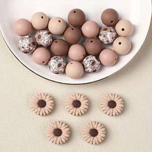 25pcs Silicone Beads, Suitable For DIY Jewelry Making, Mixed Design - Pink Sunflower, Daisy, Denim Print - Keychain, Bracelet, Necklace Craft Accessories - Daisy Silicone Beads Set - View 10