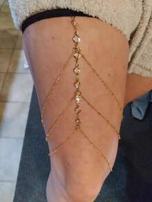 1pc Multi-Layer Tassel Pendant Thigh Chain With Elastic Black Rope, Inlaid With Sparkling Cubic Zirconia, Jewelry Body Chain Suitable For All Leg Types