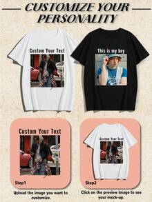定制男士T恤，可输入文字/祝福语/趣味文字，上传照片/朋友/爱人照片，黑色T恤，节日礼物，周年纪念礼物，公司团建制服，音乐节，送给他的礼物，简约时尚，休闲定制，独特，个性化，送给家人、男友、朋友、孩子的理想礼物，日常办公穿着也很合适。 - 白色 - 查看 4
