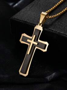 1pc Titanium Steel Layered Cross Necklace, Unisex Ornament Gift - Various - View 4
