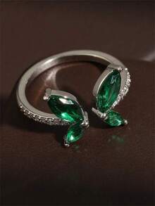 1pc Fashionable Cubic Zirconia Butterfly Adjustable Ring For Women - Pink Platinum Plated - View 3