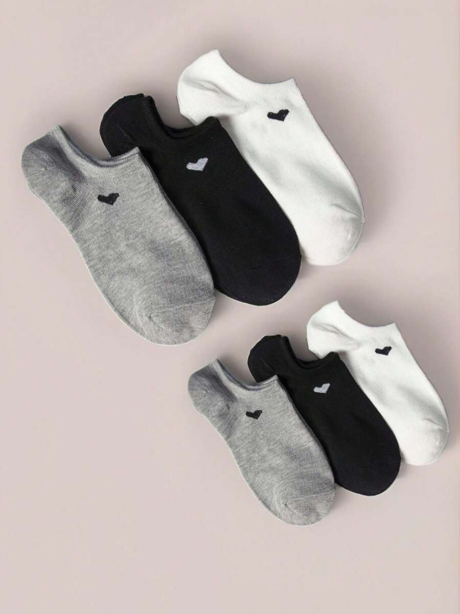 3/6/12 Pair Of Men And Women's Universal Heart-Shaped Breathable Low-Top Socks, Fashionable And Multi-Functional Casual Socks, Moisture-Absorbing Minimalist Style, Suitable For All Seasons And Occasions - Multicolor - View 1
