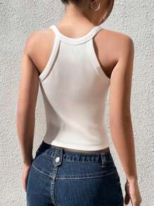 Women's Summer Casual Tank Top, Ribbed Camisole With Padded Chest, Sleeveless Solid Color T-Shirt