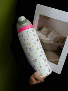 1pc Ditsy Floral Insulated Stainless Steel Vacuum Water Bottle, 24oz/32oz/40oz Capacity, Dual Drinking Methods With Straw, Suitable For Sports, School, Travel, Gym, Holiday & Birthday Gift