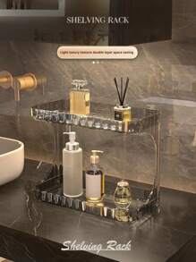 1 pieza Estantería de almacenamiento de maquillaje, Caja de almacenamiento transparente sencilla, Organizador de tocador, Soporte para productos de cuidado de la piel de gran capacidad, Apto para botellas, tazas, cosméticos, Decoración de habitación, Decoración del hogar, Accesorios de baño, Para vacaciones en la playa, Colección de baño, Colección de dormitorio, Gran capacidad