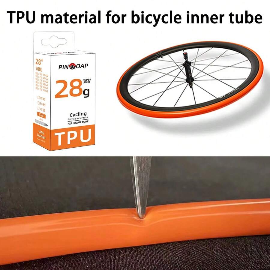 Bicycle Inner Tube Tpu Material Valve Length 65mm Suitable For 700x18/23/25/28c Lightweight 28g Inner Tube Orange Inner Tube Installation - one-size - View 1
