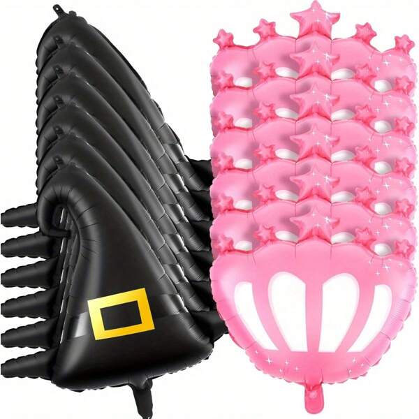 12 Pcs Wicked Party Decorations, 6 Pcs Black Witch Hat Balloon And 6 Pcs Pink Princess Crown Balloon For Wicked Birthday Party Decorations Supplies